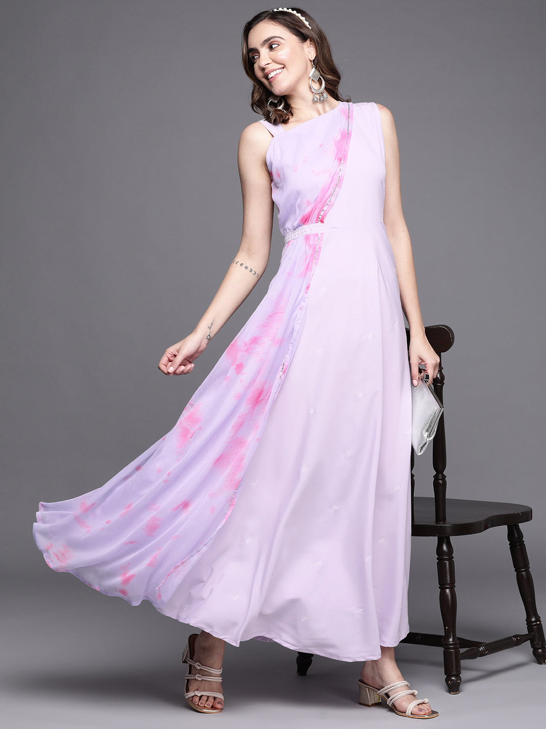 Women Printed Layered Maxi Ethnic Dress-AHEDCRKGGL-134
