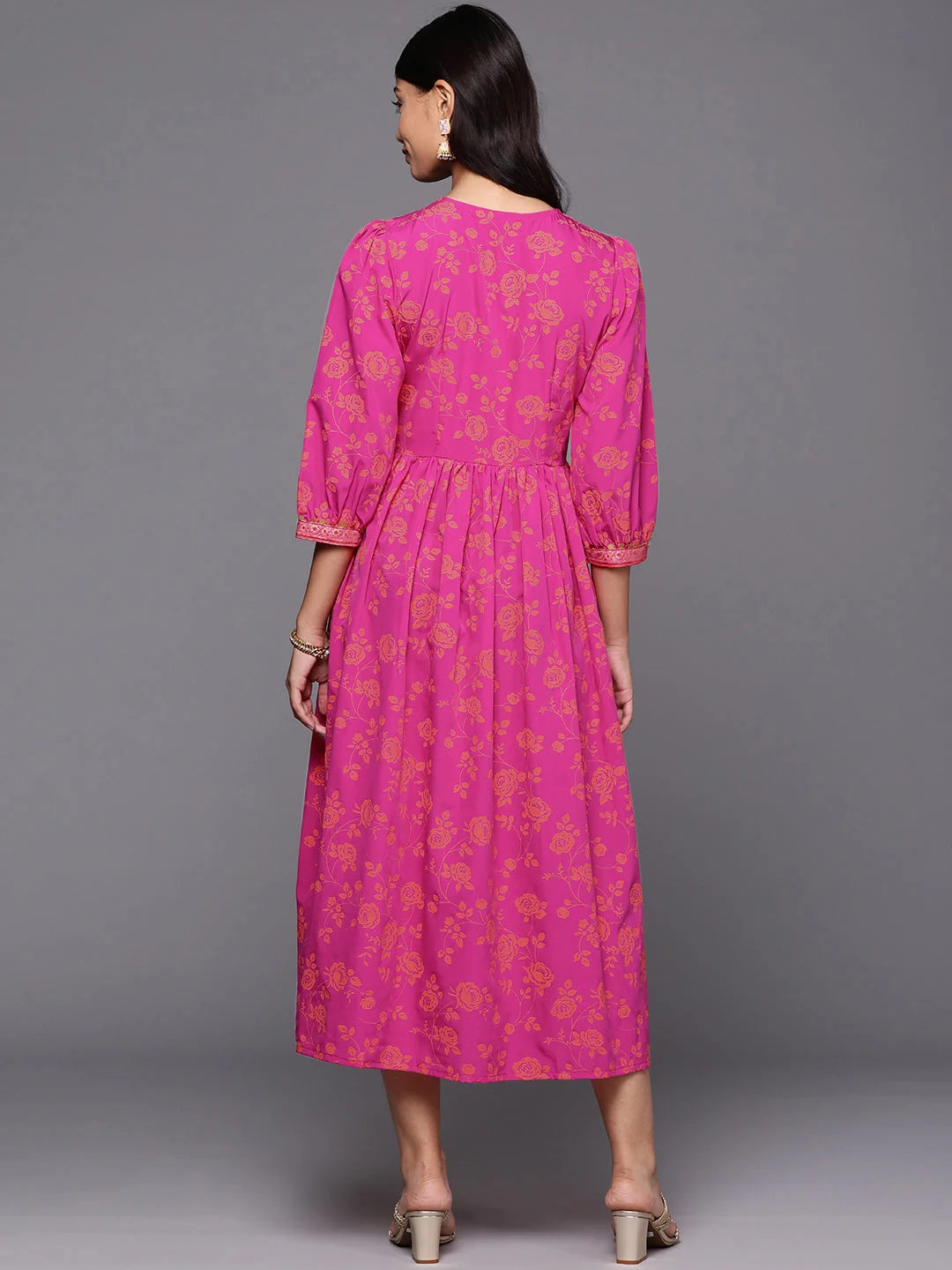 Floral Puff Sleeve Midi Dress - Women's Western Wear | [Brand]