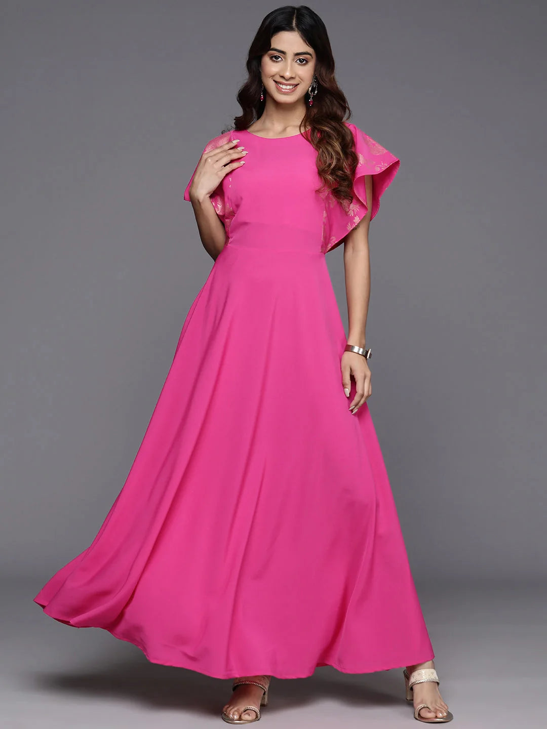 Flutter Sleeve Ethnic Gown: Sleek Indian Dresses Online Now!