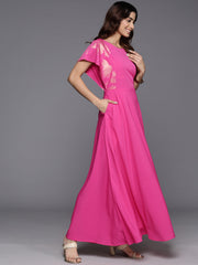 Flutter Sleeves Crepe Ethnic Gown-AHEDCRSM-223