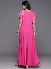 Flutter Sleeves Crepe Ethnic Gown-AHEDCRSM-223