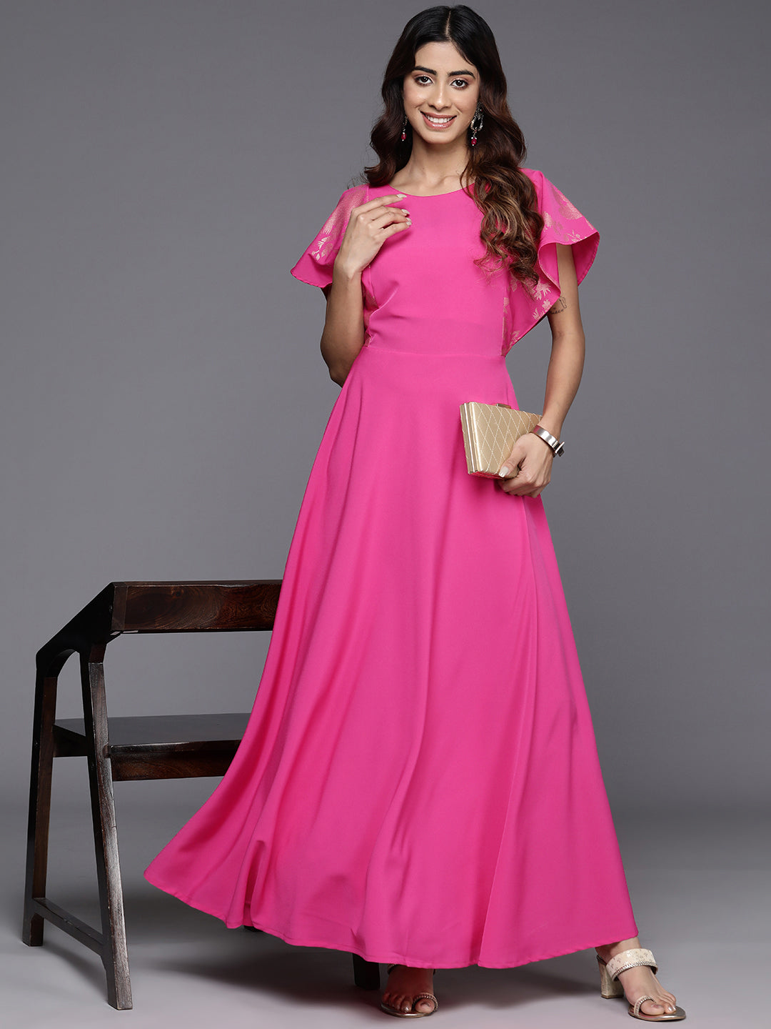 Flutter Sleeve Ethnic Gown: Sleek Indian Dresses Online Now!