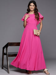 Flutter Sleeves Crepe Ethnic Gown-AHEDCRSM-223