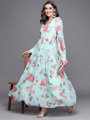 Women Floral Printed Maxi Ethnic Dress-AHEDGRDP-142-FF