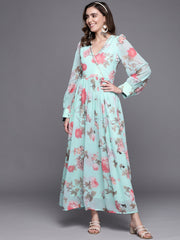 Women Floral Printed Maxi Ethnic Dress-AHEDGRDP-142-FF