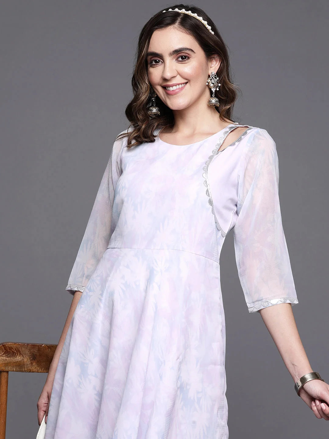 Women Floral Printed Empire Midi Ethnic Dress-AHEDGRDP-144