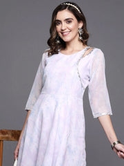 Women Floral Printed Empire Midi Ethnic Dress-AHEDGRDP-144