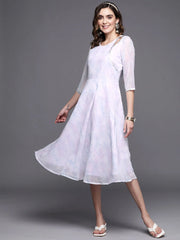 Women Floral Printed Empire Midi Ethnic Dress-AHEDGRDP-144