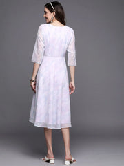 Women Floral Printed Empire Midi Ethnic Dress-AHEDGRDP-144