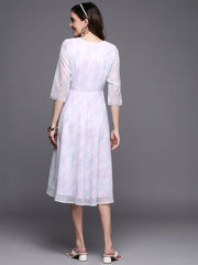 Women Floral Printed Empire Midi Ethnic Dress-AHEDGRDP-144