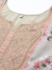 Grey Embroidered Floral Printed Ethnic Dress-AHEDGRDP-155-EMB-OA