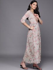 Grey Embroidered Floral Printed Ethnic Dress-AHEDGRDP-155-EMB-OA