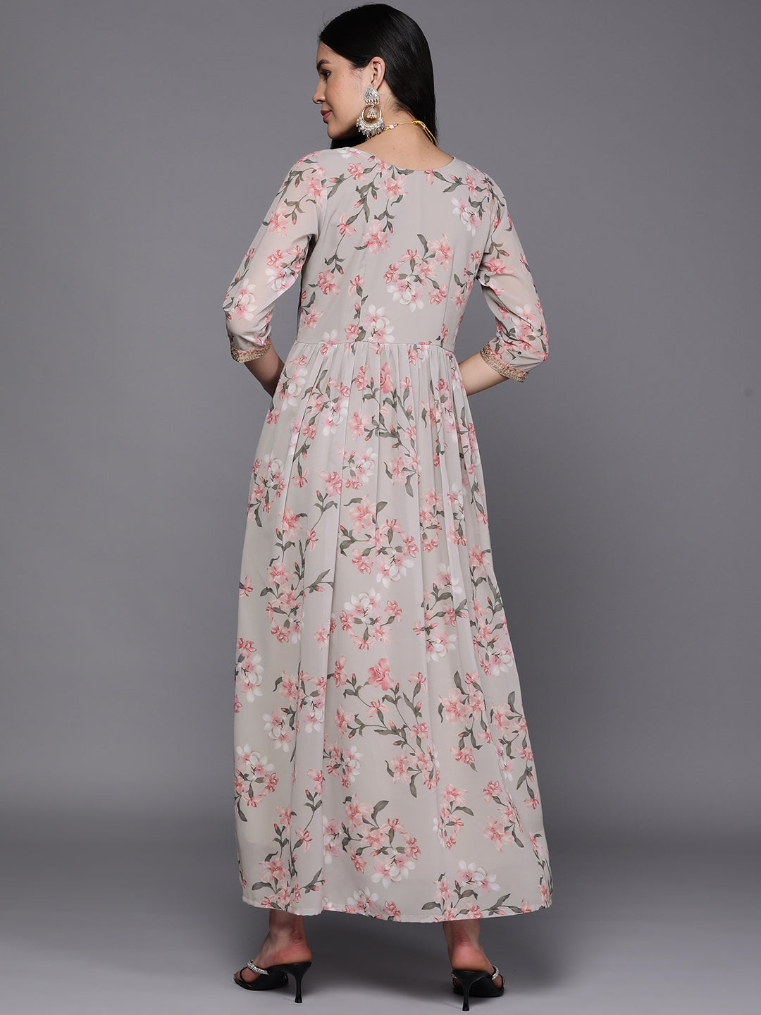 Grey Floral Embroidered Indian Dresses Online