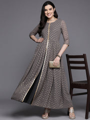 Floral Print Layered A-Line Maxi Ethnic Dress-AHEDGRFP-230