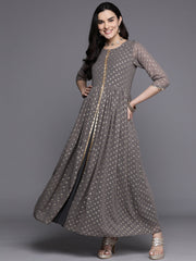 Floral Print Layered A-Line Maxi Ethnic Dress-AHEDGRFP-230
