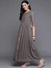 Floral Print Layered A-Line Maxi Ethnic Dress-AHEDGRFP-230