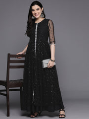 Conversational Print Layered A-Line Maxi Ethnic Dress-AHEDNTFP-167
