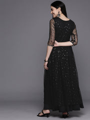 Conversational Print Layered A-Line Maxi Ethnic Dress-AHEDNTFP-167
