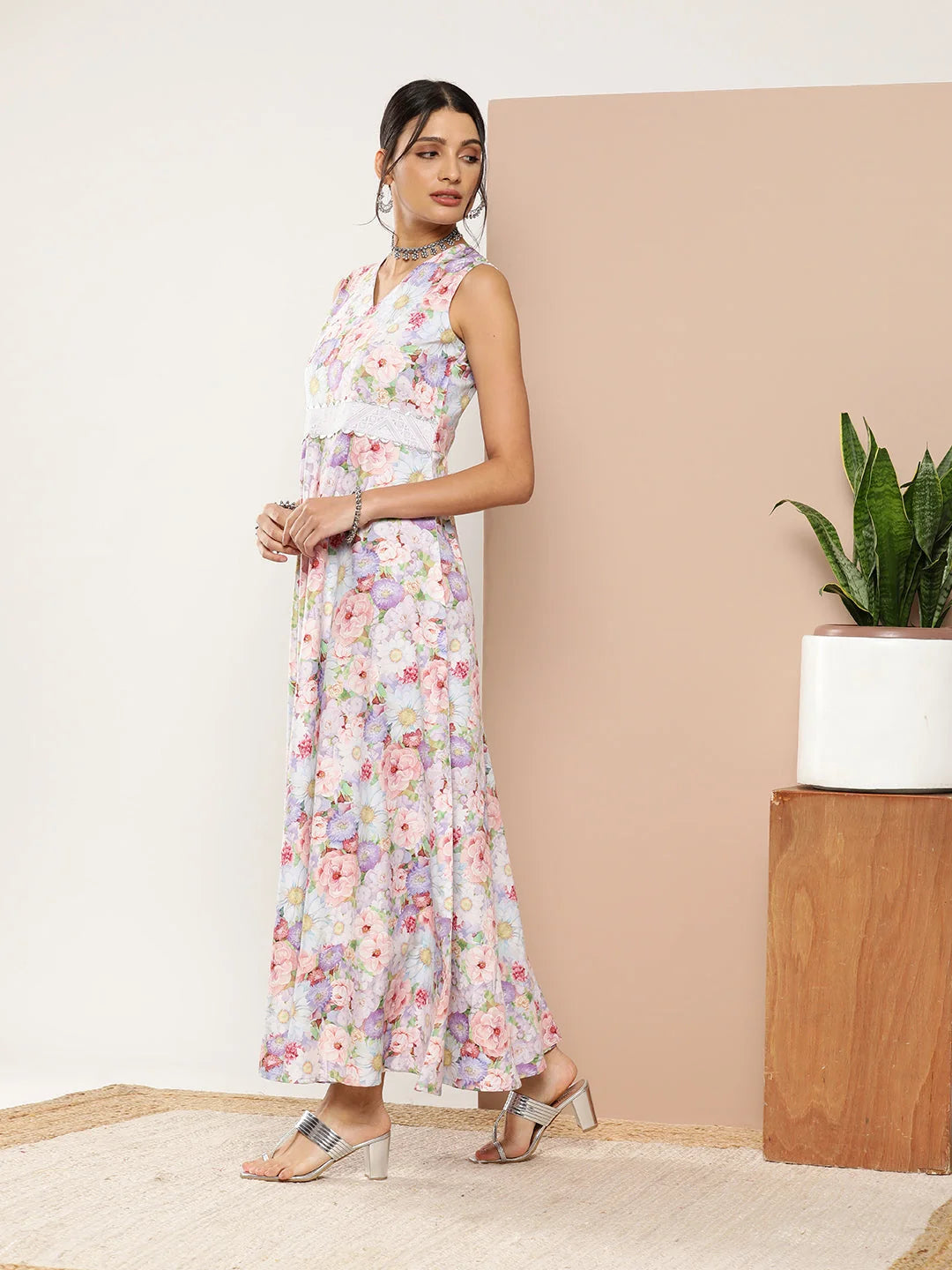 Lavender Floral Maxi Dress | Indian Dresses Online