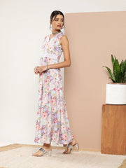 Lavender Floral Printed Maxi Ethnic Dress-AHEDPRDP-137-ICH