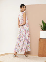 Lavender Floral Printed Maxi Ethnic Dress-AHEDPRDP-137-ICH