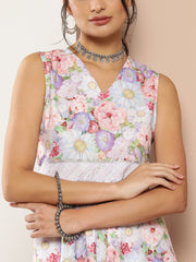Lavender Floral Printed Maxi Ethnic Dress-AHEDPRDP-137-ICH