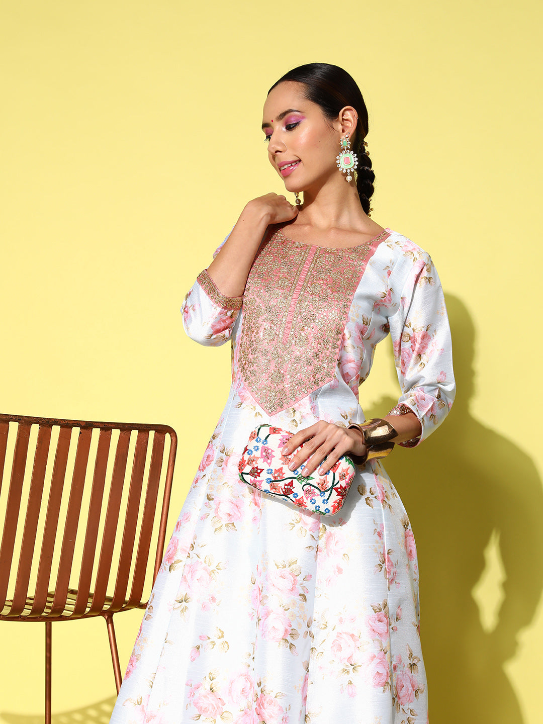 Blue & Pink Floral Embroidered Indian Dress Online
