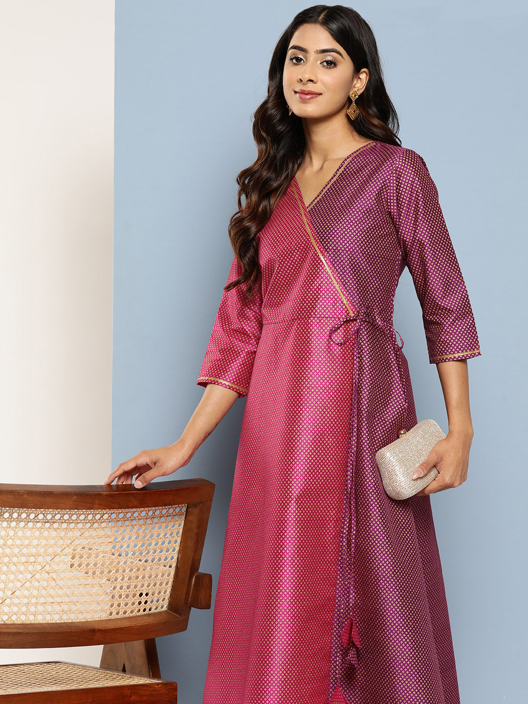 Colourblocked Printed Wrap Ethnic Dress-AHEDPSGP-196-ICH