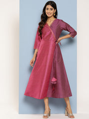 Colourblocked Printed Wrap Ethnic Dress-AHEDPSGP-196-ICH