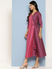 Colourblocked Printed Wrap Ethnic Dress-AHEDPSGP-196-ICH