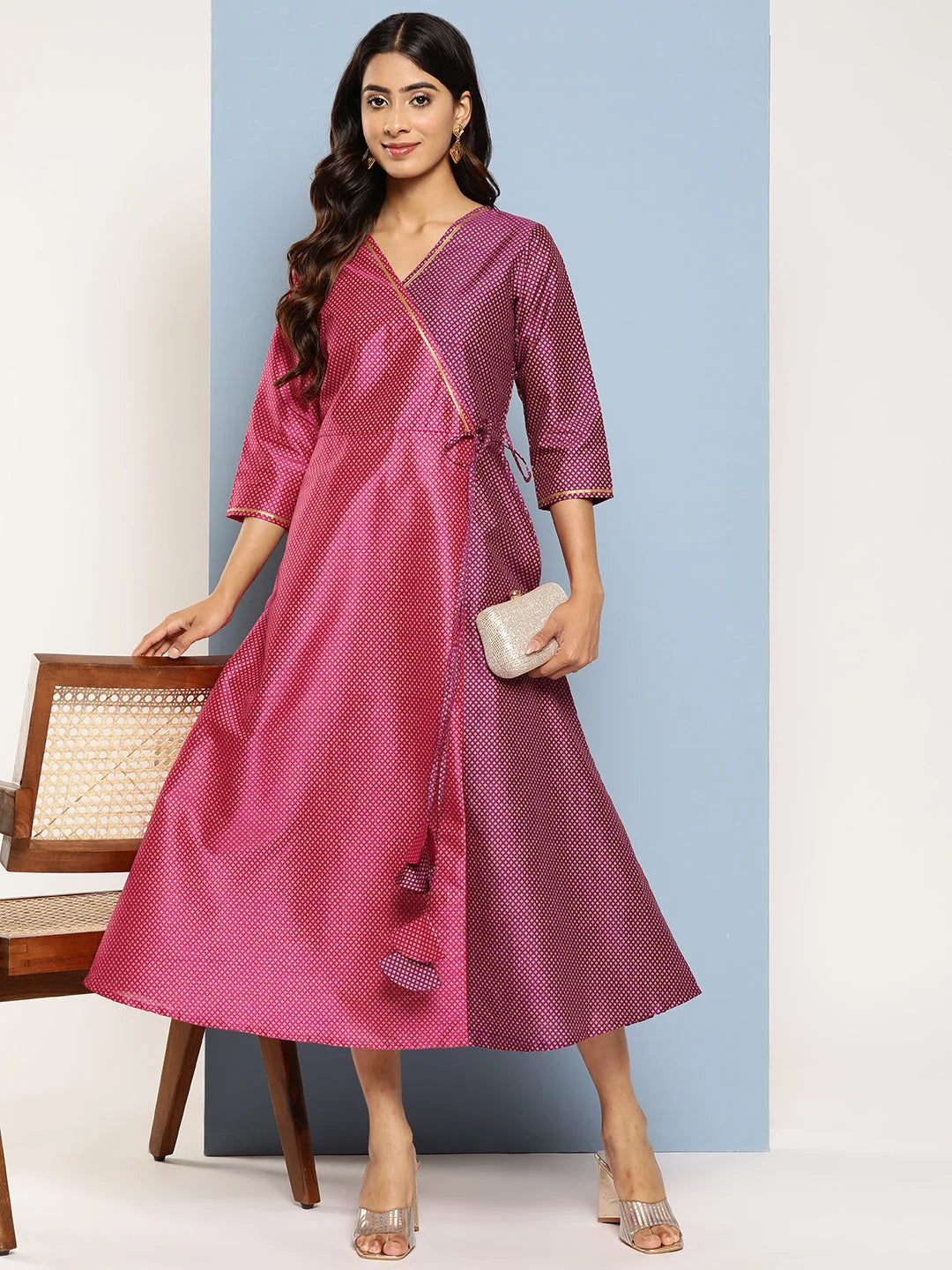 Colourblocked Wrap Dress | Indian Dresses Online