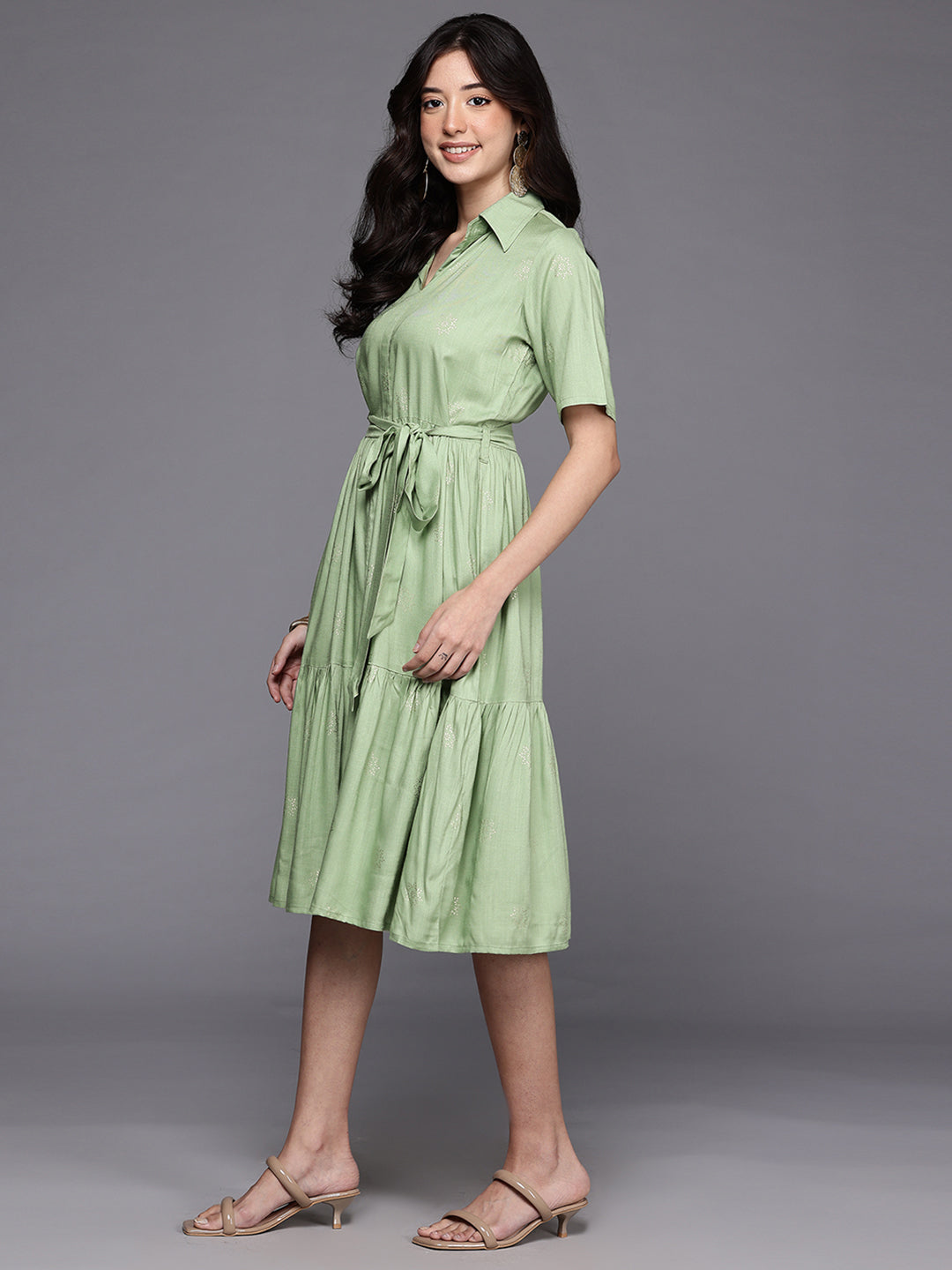 Women's Green Fusion Ethnic Dress - AHEDRYGP-267-DS