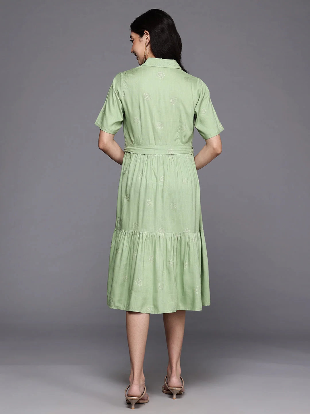 Women's Green Fusion Ethnic Dress - AHEDRYGP-267-DS