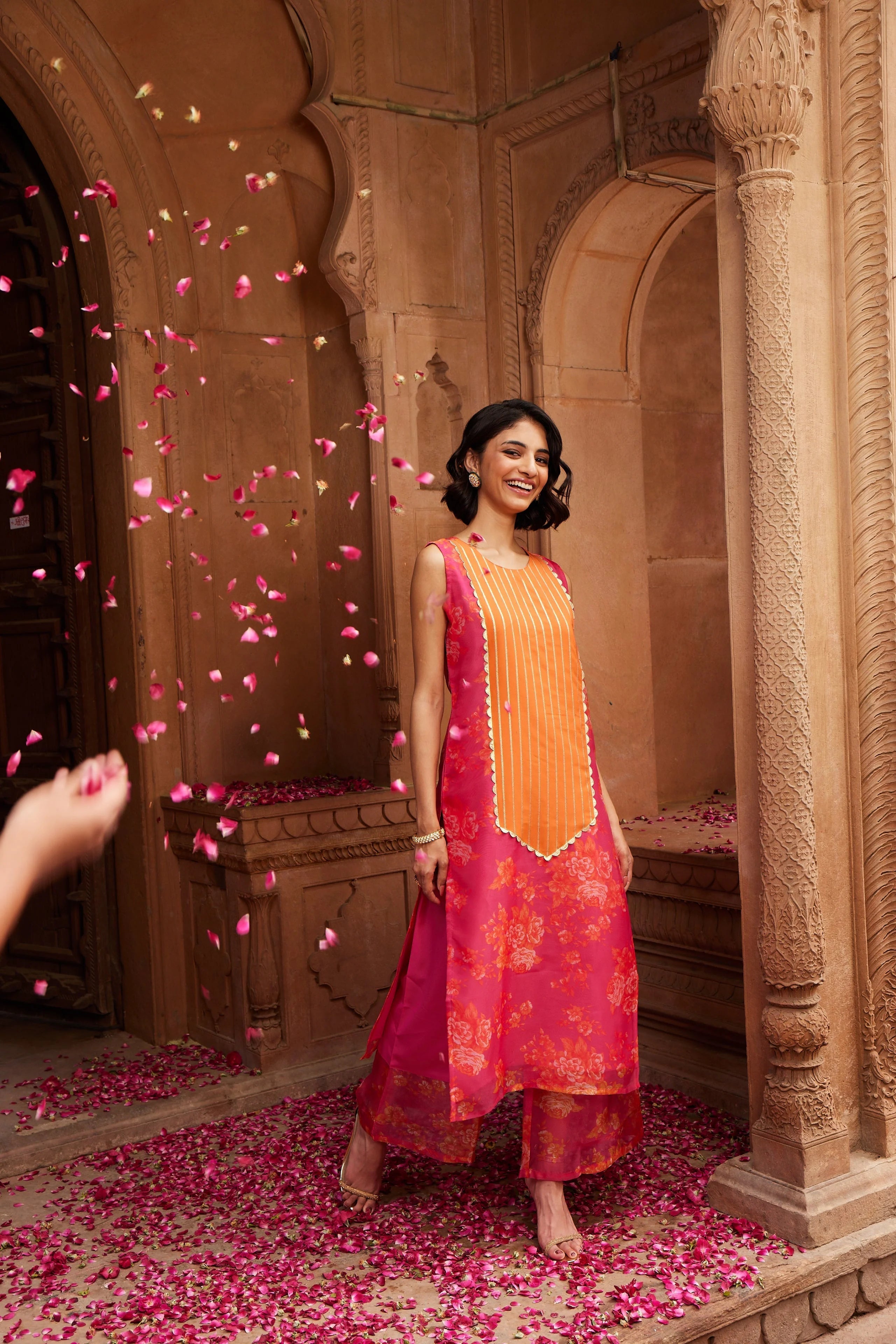 Pink Floral Kurta Palazzo Set | Women's Palazzo Pants Outfit