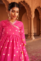 Pink Chanderi Printed Angrakha Style Tunic-AHTUCHFP-8096