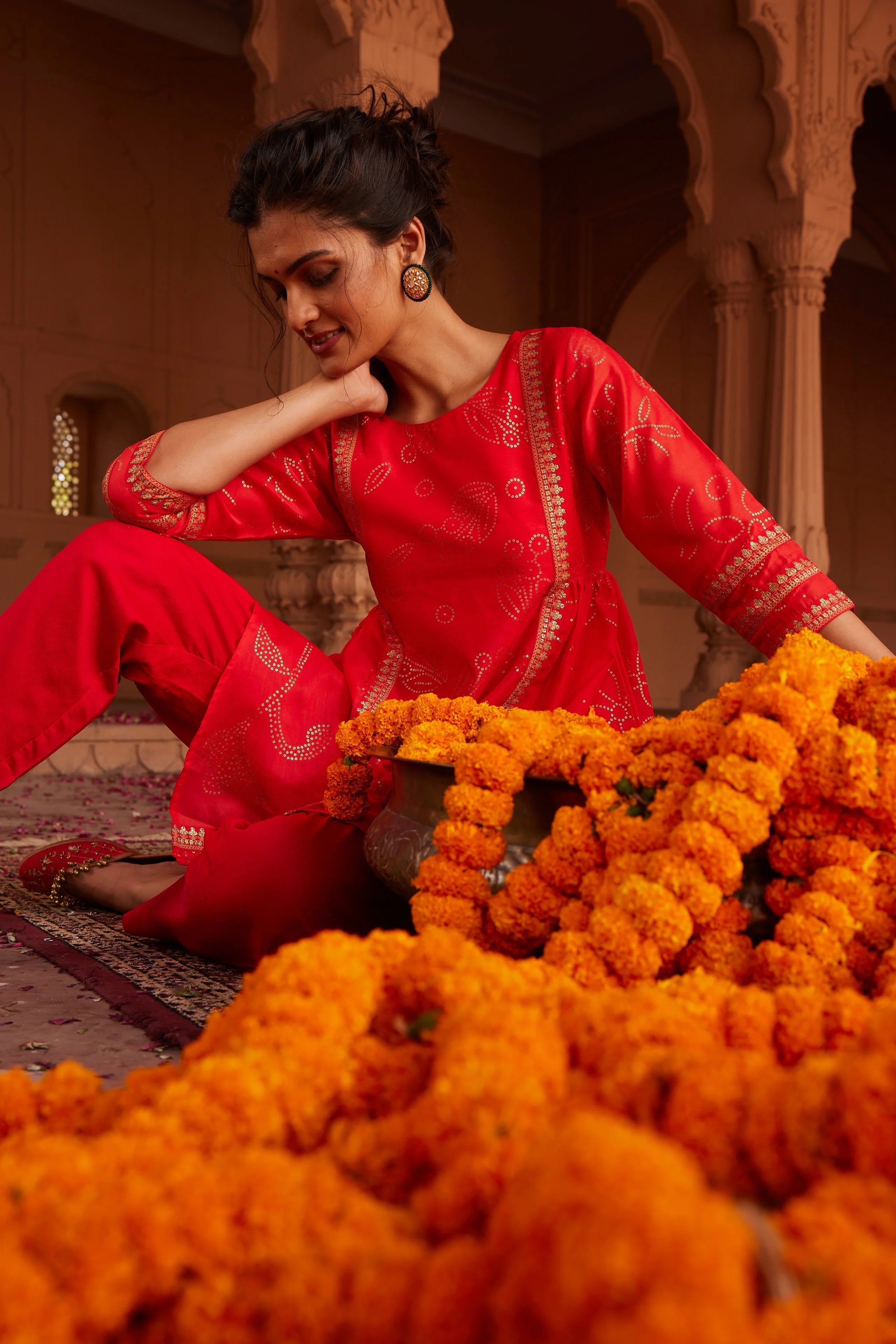 Red Printed Tunic Top | Stylish Indian Kurta for Women