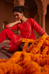 Red Chanderi Foil Printed Tunic-AHTUCHFP-8097