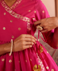 Pink Chanderi Printed Angrakha Style Tunic-AHTUCHFP-8096