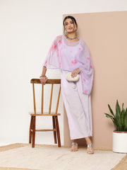 Lavender Printed Waist Tie-Ups Jumpsuit-AHJSCFDP-43-ICH