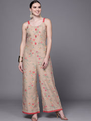 Tan Floral Printed Basic Jumpsuit-AHJSCHPG-959-FF