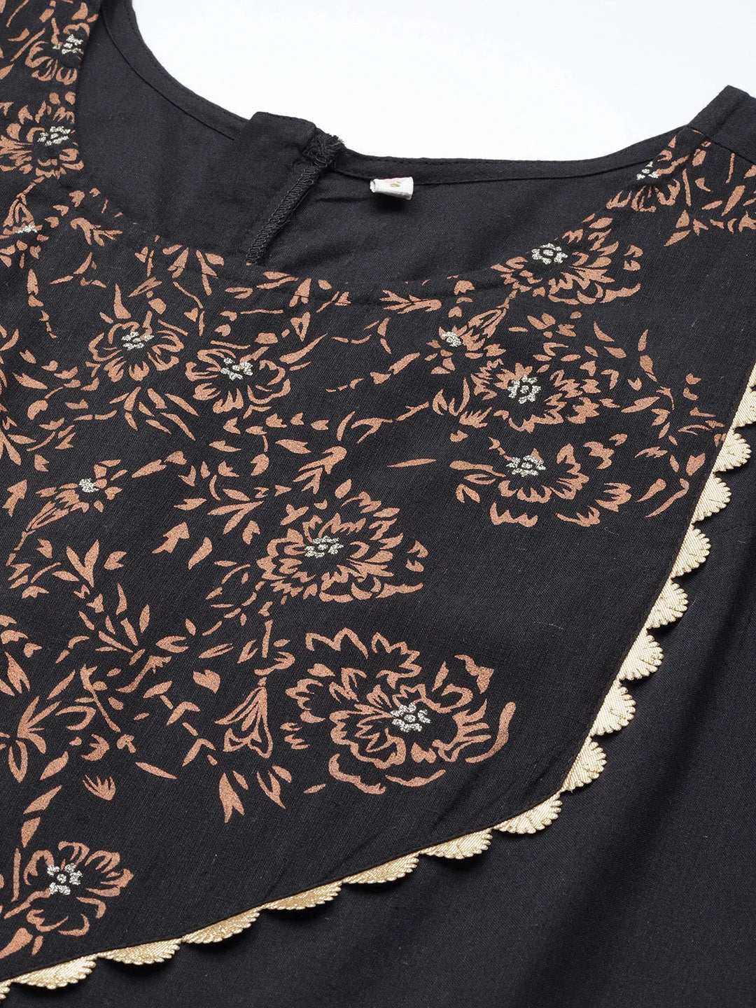 Black Printed Cotton Jumpsuit with Lace | Women's Jumpsuit Sets