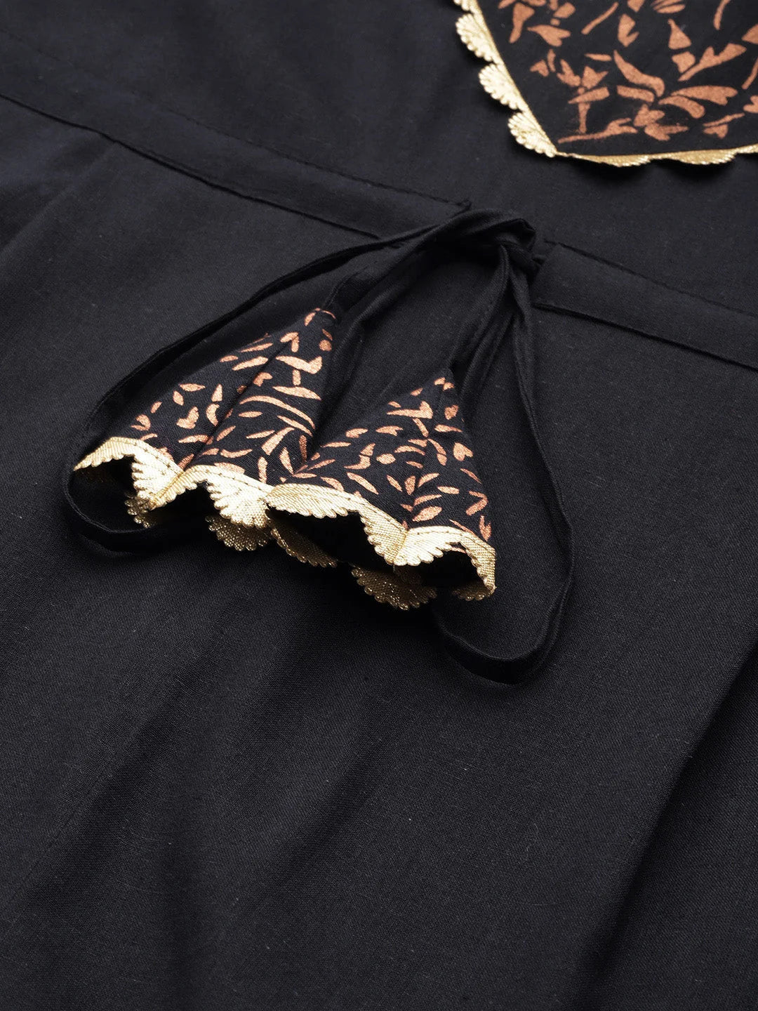 Black Printed Cotton Jumpsuit with Lace | Women's Jumpsuit Sets