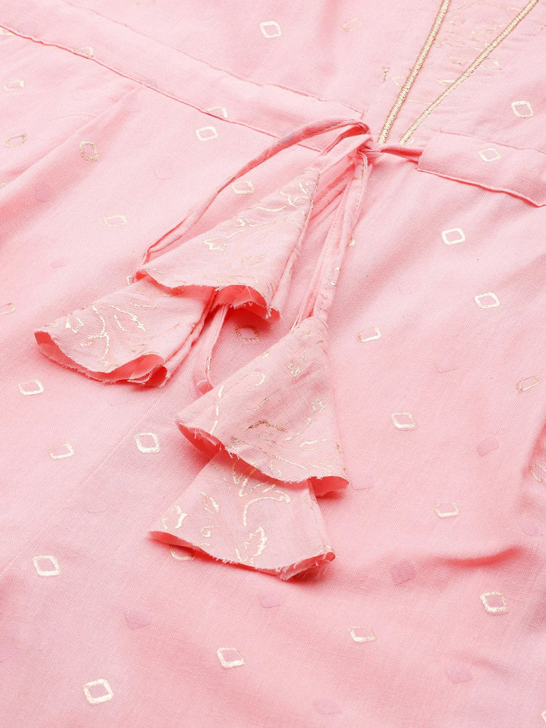 Pink Printed Cotton Jumpsuit with Waist Tie | Women's Jumpsuits