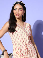 Off White & Pink Pure Cotton Printed Jumpsuit-AHJSCOPG-949-FF