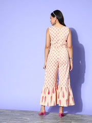 Off White & Pink Pure Cotton Printed Jumpsuit-AHJSCOPG-949-FF