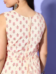 Off White & Pink Pure Cotton Printed Jumpsuit-AHJSCOPG-949-FF