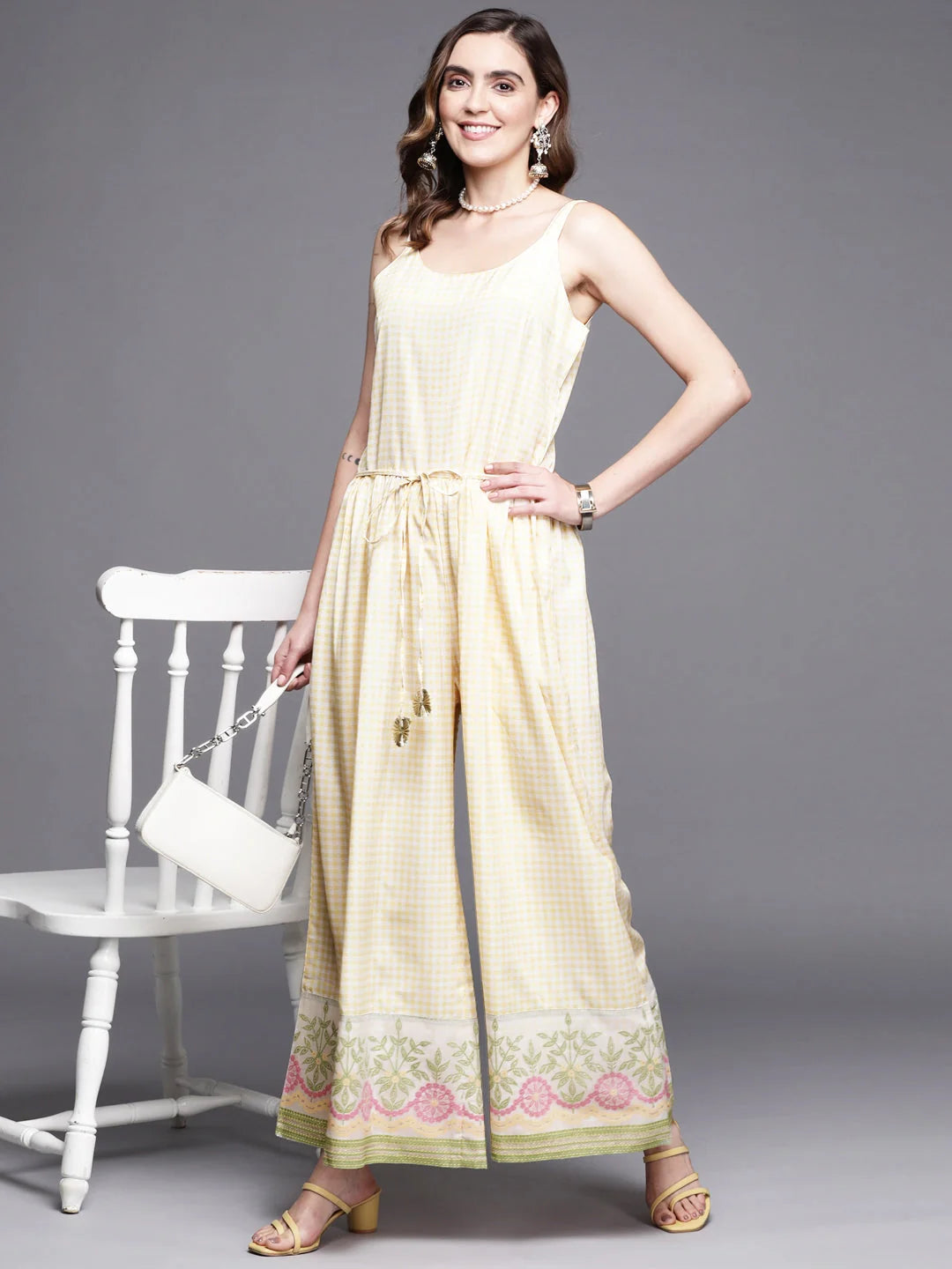 Checkered Jumpsuit with Waist Tie | Women's Western Wear