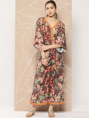 Brown& Green Printed Waist Tie-Ups Jumpsuit-AHJSCRDP-44-ICH