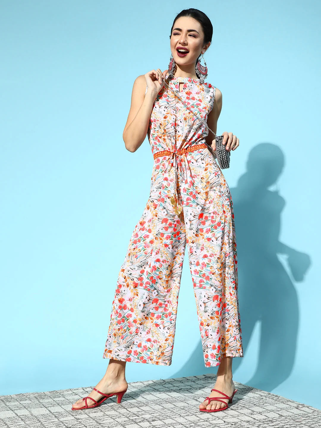 Pink Crepe Digital Print Floral Jumpsuit-AHJSCRDP-918-FF