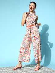 Pink Crepe Digital Print Floral Jumpsuit-AHJSCRDP-918-FF
